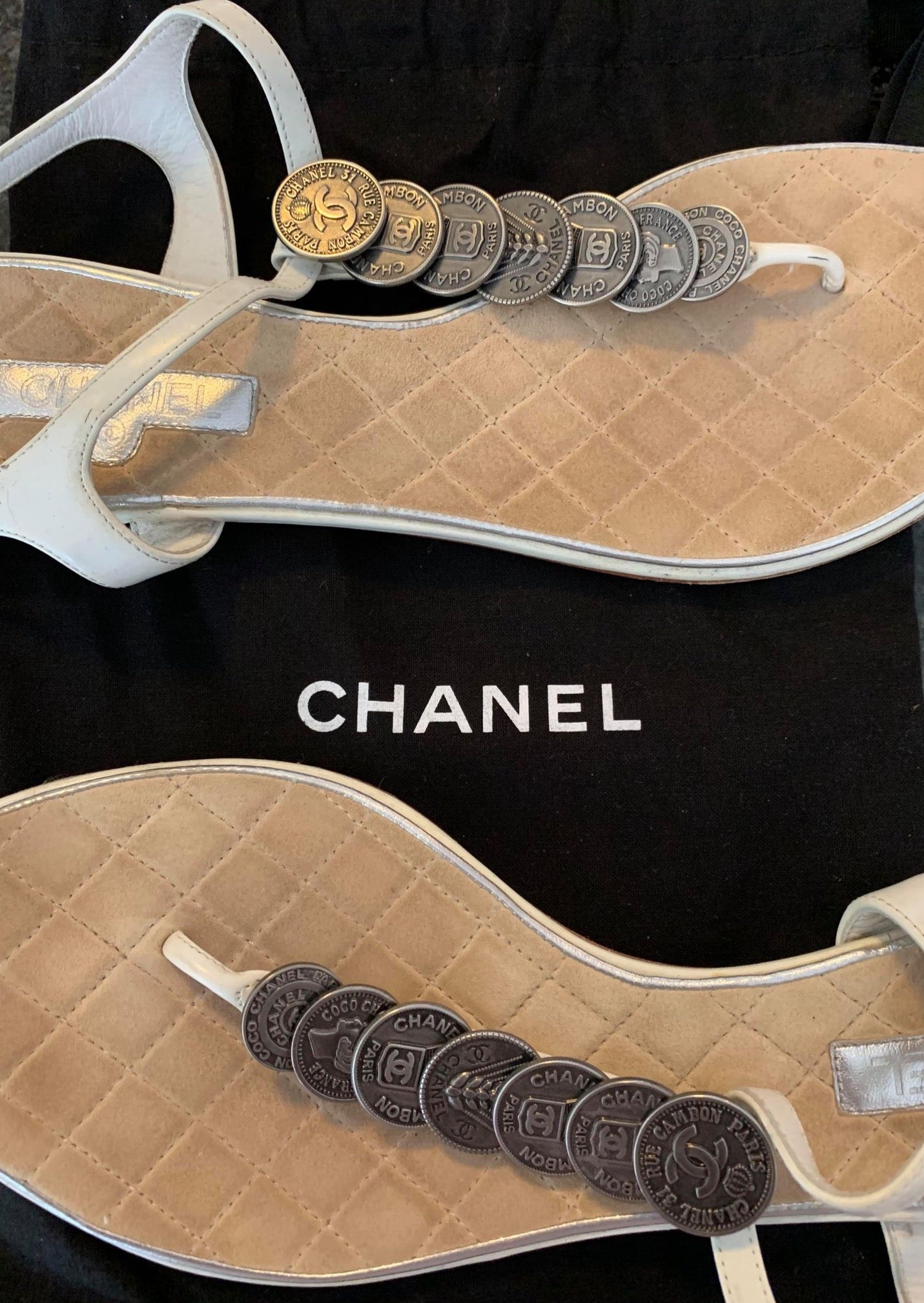 Chanel Gunmetal Rue Cambon Coin Necklace repurposed