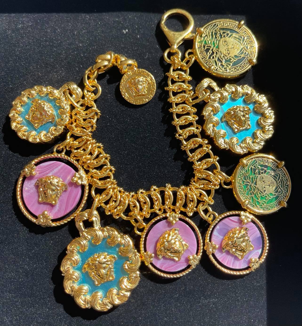 Repurposed Versace Medusa Necklace- Aqua Small
