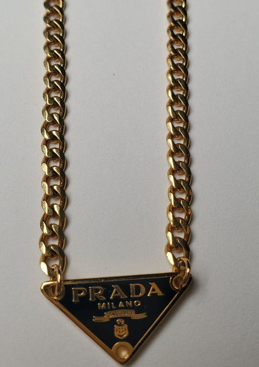 Prada Mini Black and Gold Triangle Necklace