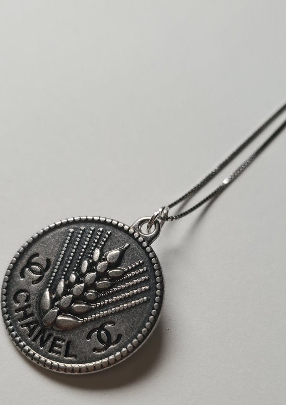 Chanel CC Gunmetal Coin Necklace repurposed