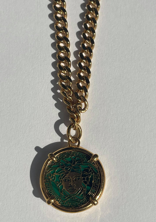 Repurposed Versace Medusa Necklace-Emerald Large