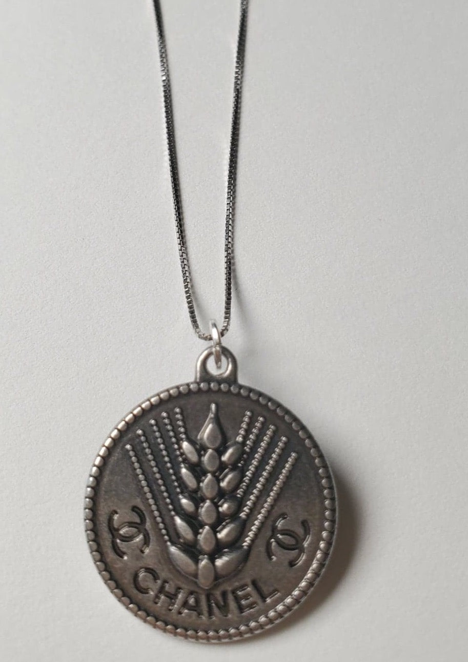 Chanel CC Gunmetal Coin Necklace repurposed