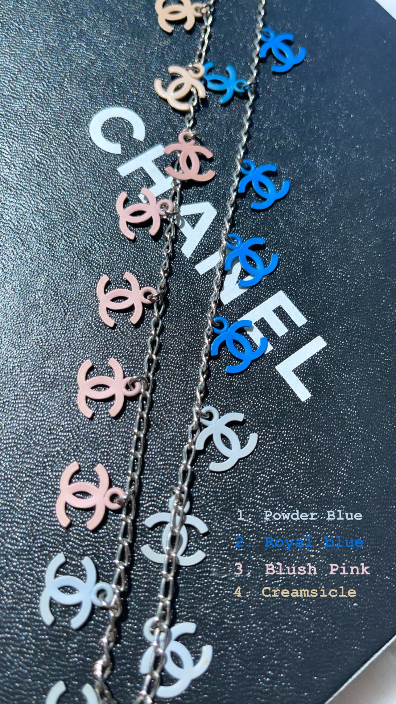 Reworked Powder Blue Logo Dainty Gold Necklace