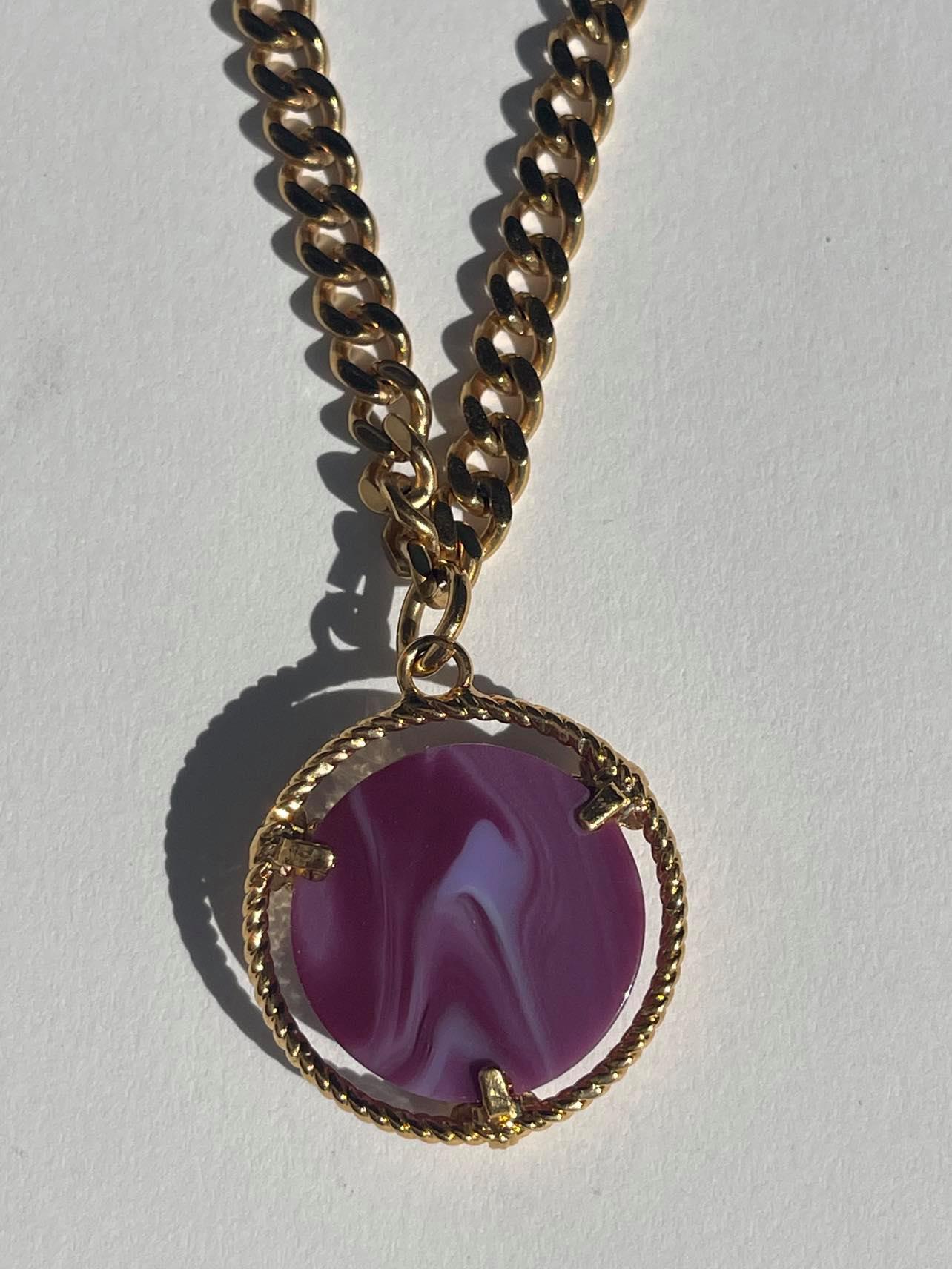 Repurposed Versace Medusa Necklace- Amethyst Large
