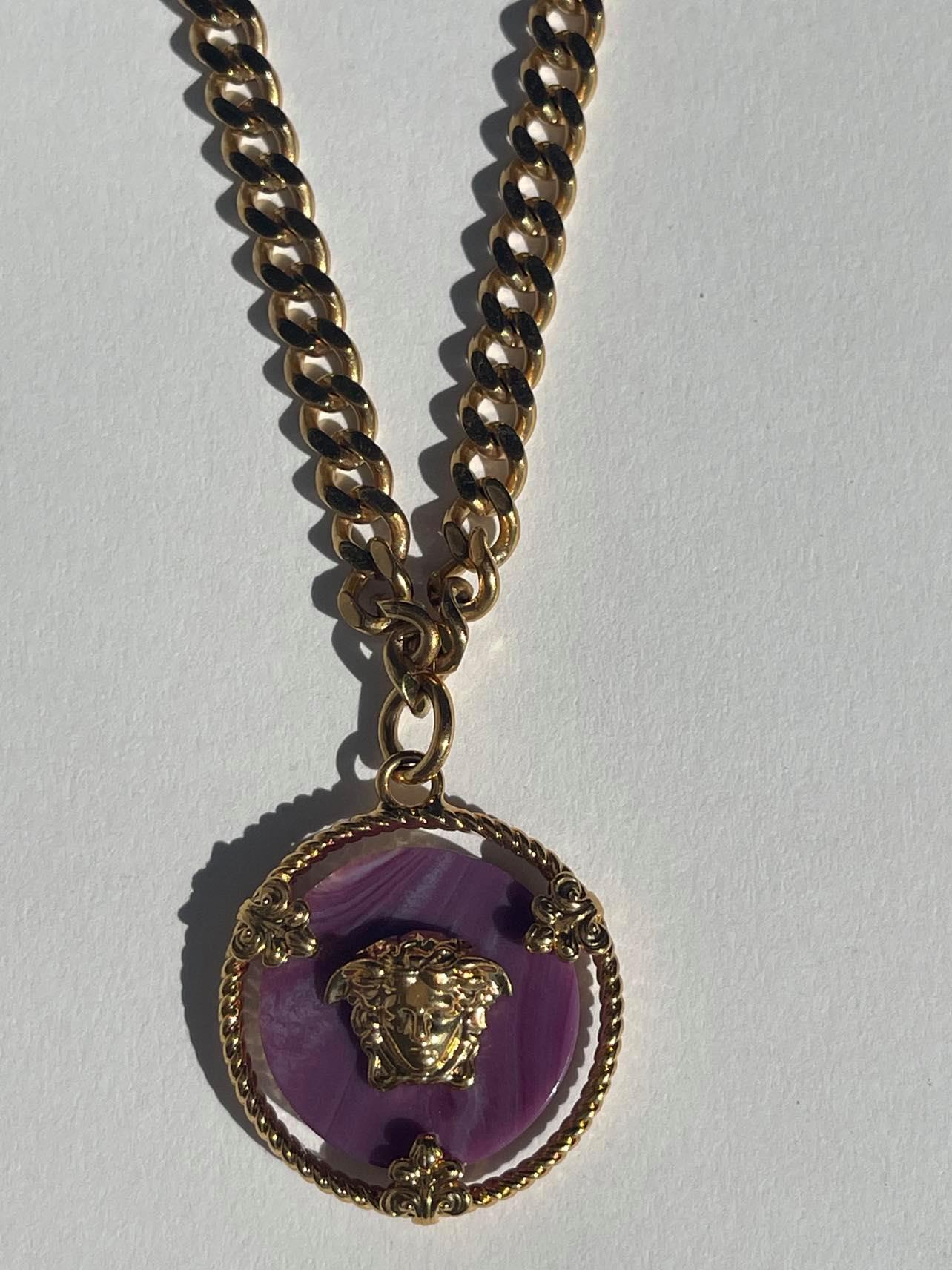 Repurposed Versace Medusa Necklace- Amethyst Large