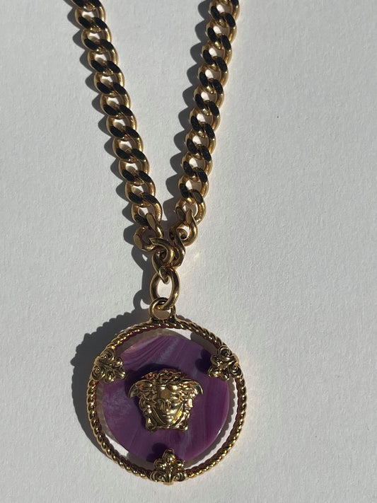 Repurposed Versace Medusa Necklace- Amethyst Large