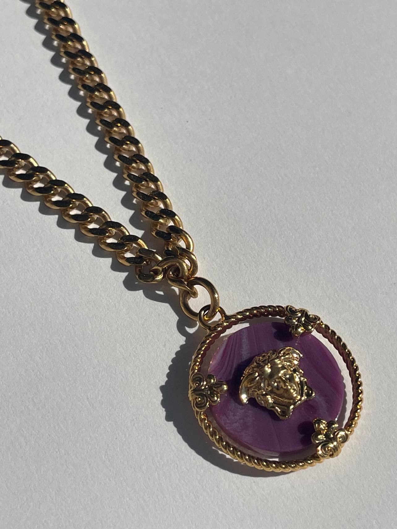 Repurposed Versace Medusa Necklace- Amethyst Large